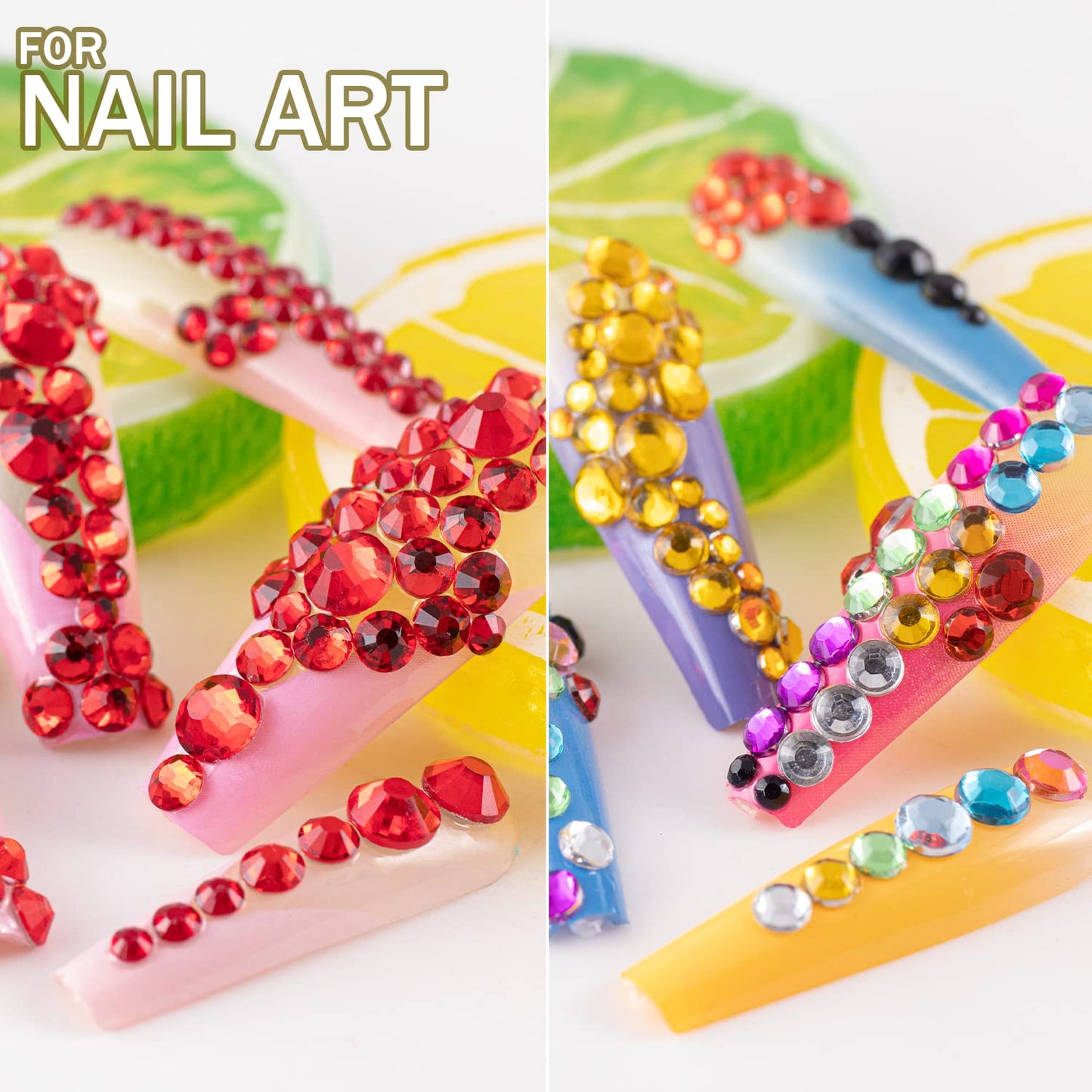 Two Packs of Flatback Rhinestones 4520 Pcs Colorful Nail Art Rhinestones Flatback Crystal Colorful+Red Rhinestone with Picker Pencil and Tweezer for Nail Art and Decoration-Velvo Beauty
