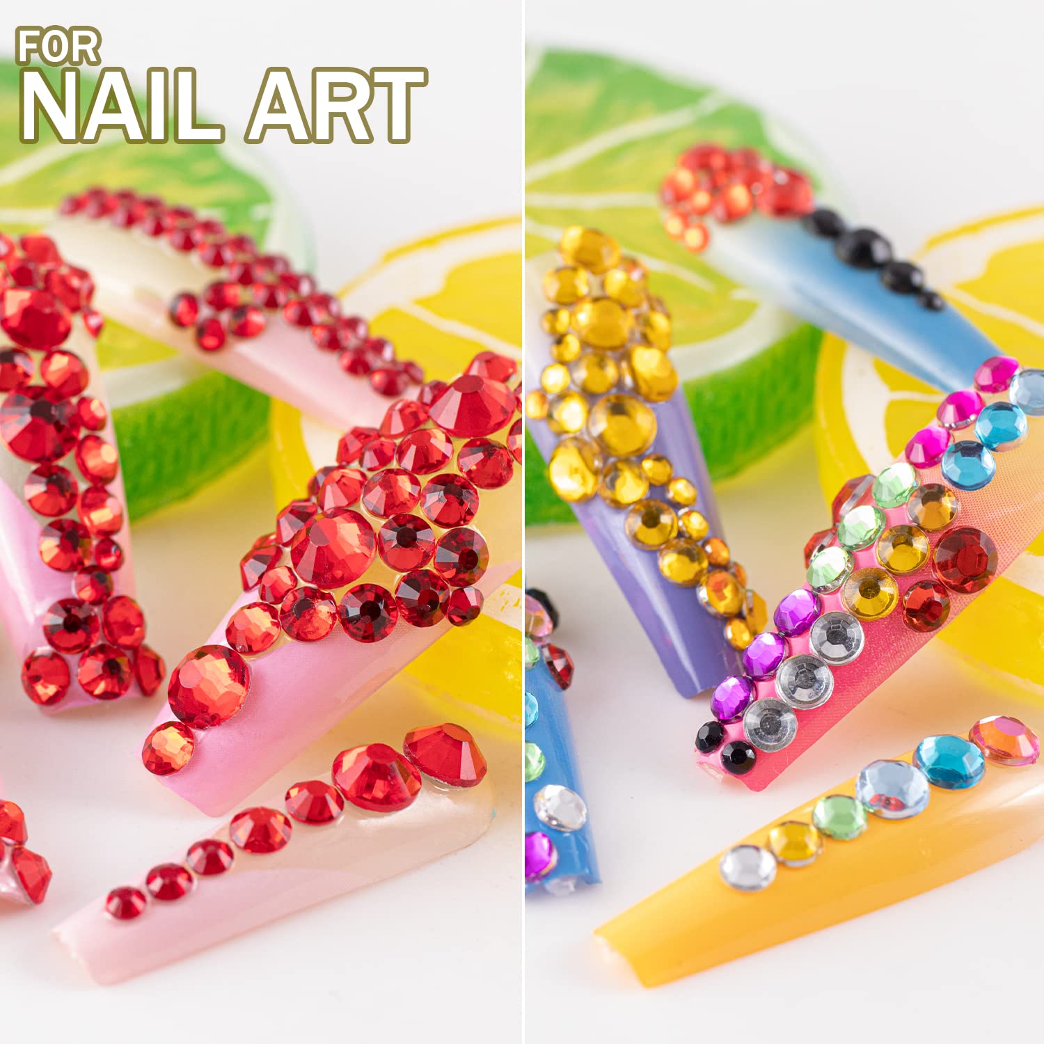 Two Packs of Flatback Rhinestones 4520 Pcs Colorful Nail Art Rhinestones Flatback Crystal Colorful+Red Rhinestone with Picker Pencil and Tweezer for Nail Art and Decoration-Velvo Beauty