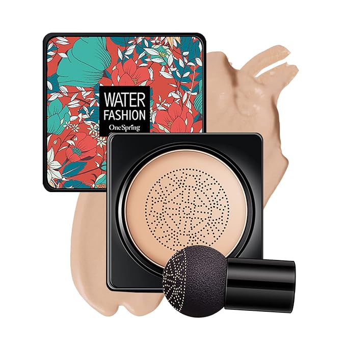 Mushroom Head Air Cushion CC Cream BB Cream Foundation Face Makeup,Full Coverage Foundation Moisturizing Concealer Makeup Base,Long Lasting Cushion Foundation with Mushroom Makeup Sponge (Natural)-Velvo Beauty