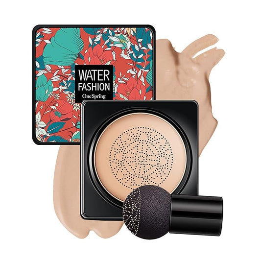 Mushroom Head Air Cushion CC Cream BB Cream Foundation Face Makeup,Full Coverage Foundation Moisturizing Concealer Makeup Base,Long Lasting Cushion Foundation with Mushroom Makeup Sponge (Natural)-Velvo Beauty