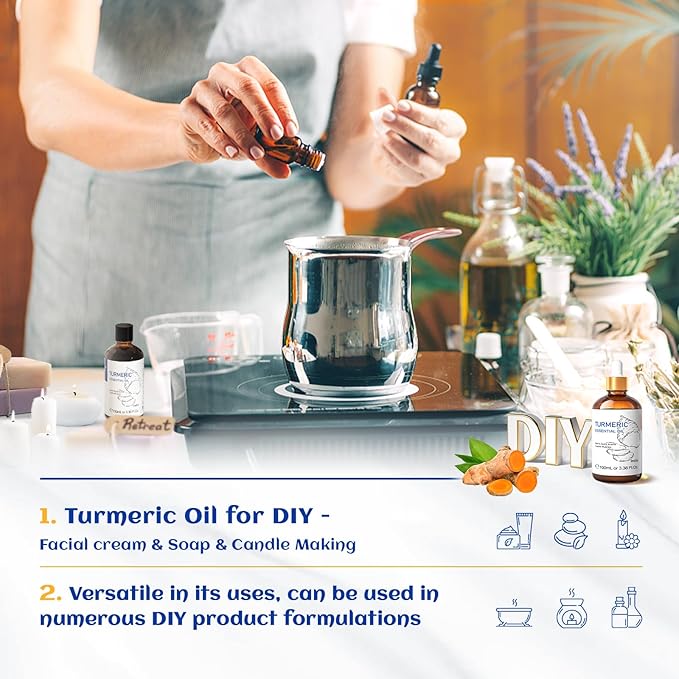 HIQILI 100ML Turmeric Oil for Face Skin Care, Aromatherapy,100% Pure, Use After Dilution- 3.38 Fl Oz-Velvo Beauty