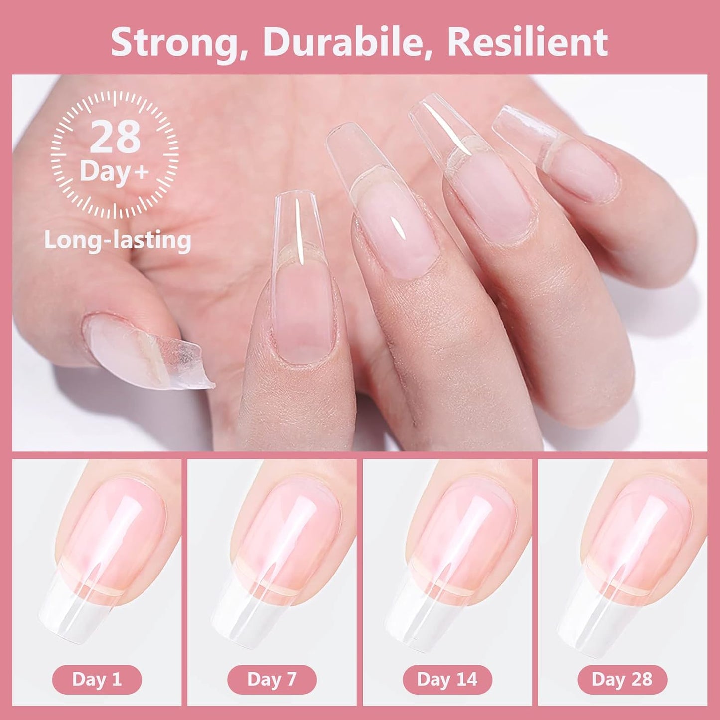 X&D Gel Nail Polish Kit - UV Polygel 2 Bottles Quick Dry 100g Natural Clear Color Nail Extension with Nail Forms, File, Acrylic Brush (Transparent & Nude Pink)-Velvo Beauty