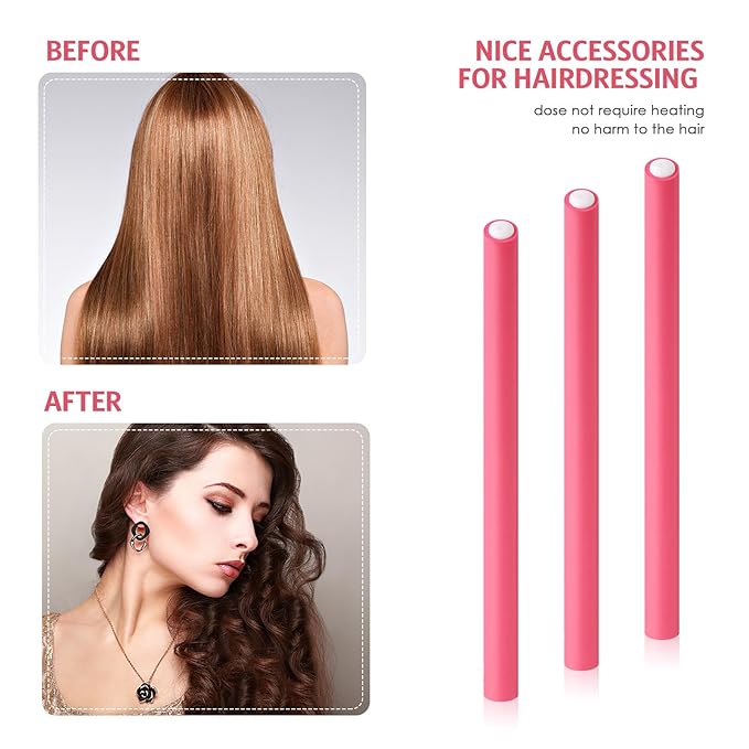 Syhood 30 Pieces Flexible Curling Rods Twist Hair Rollers Soft Foam Rods No Heat and 1 Pcs Steel Rat Tail Comb for Women Long and Short Hair(7 x 0.3 Inch,Pink)-Velvo Beauty