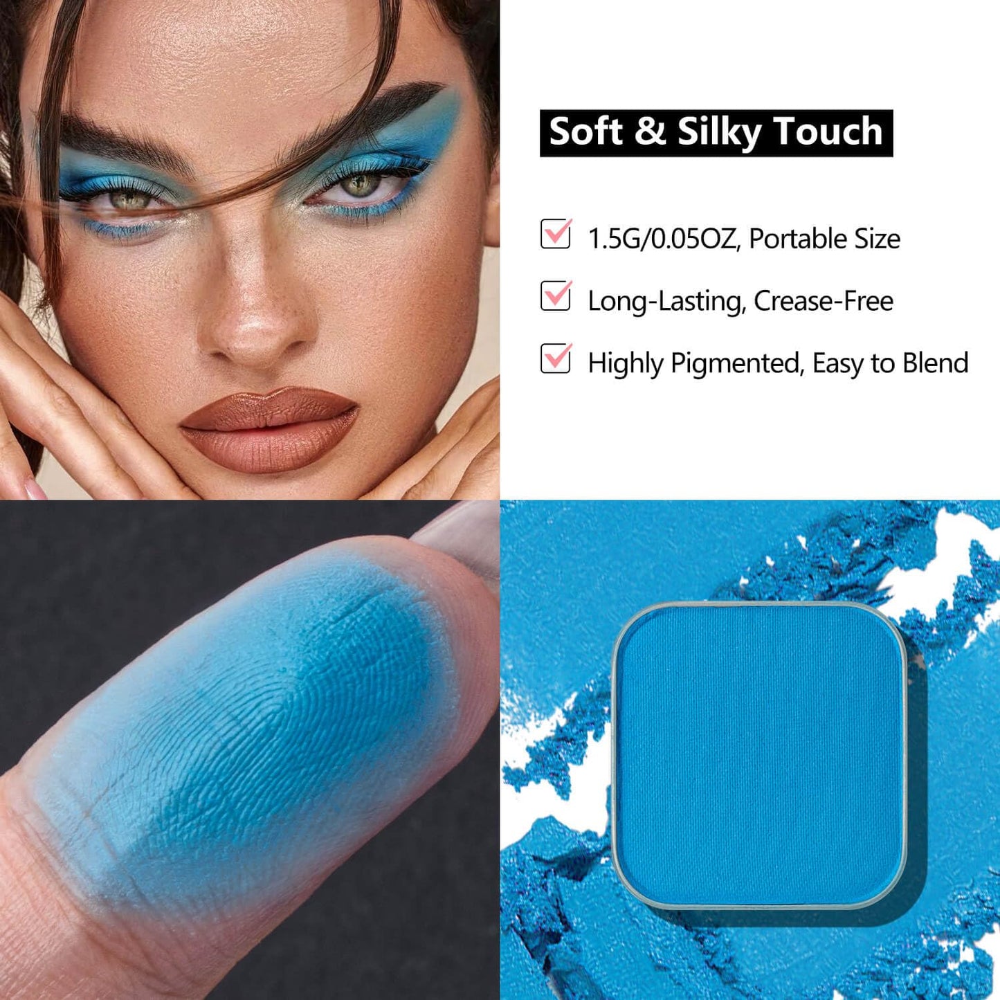 Matte Eyeshadow Sky Blue Soft Matte Finish, Single Magnetic Pan for DIY Makeup Palette, Smooth Powder, Long Lasting and Buildable (Blue Tide)-Velvo Beauty