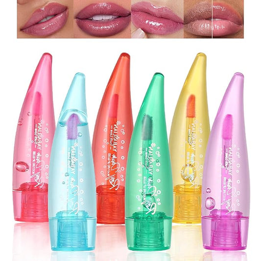 6PCS Aloe Vera Lip Gloss, Long Lasting Nutritious Lip Balm Moisturizing Aloe Vera Lip Oil for Lip Treatment and Dry Lips, Color Changing Lipstick Tinted Lip Balm Set (B)-Velvo Beauty