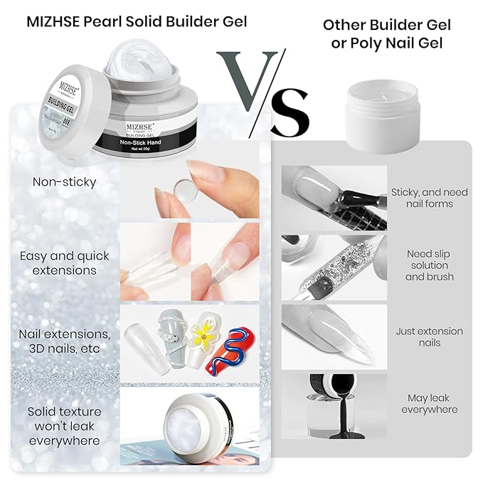 MIZHSE Solid Builder Gel for Nails Kit: 2PCS 30g 3D Pearl White & Clear Hard Gel for Nailswith Nail Forms 3D Silicone Mold Soak off U V LED Builder Gels for Extension Home Manicure-Velvo Beauty