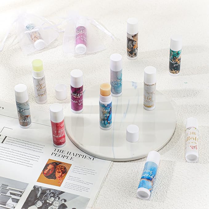 50 Sets Inspirational Lip Balm Gifts Moisturizing Lip Balm Bulk Thank You Lipstick for Guest 5 Flavors Marble Style Lip Balm with Organza Bags for Family Reunion Favor Women Stocking Gift Stuffers-Velvo Beauty