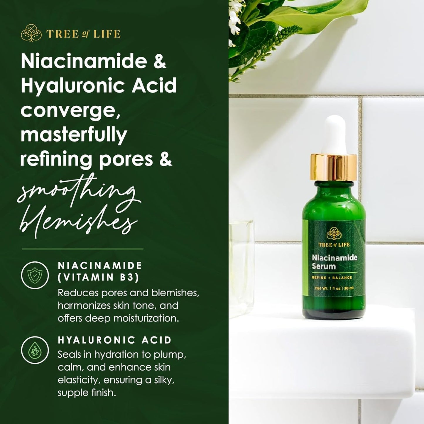 Tree of Life Beauty Niacinamide Vitamin B3 Serum, Hydrating Face Oil for Dark and Age Spots, Tightens Pores, Facial Serums for Sensitive Skin Care with Hyaluronic Acid and Vitamin E, 2 Fl Oz-Velvo Beauty