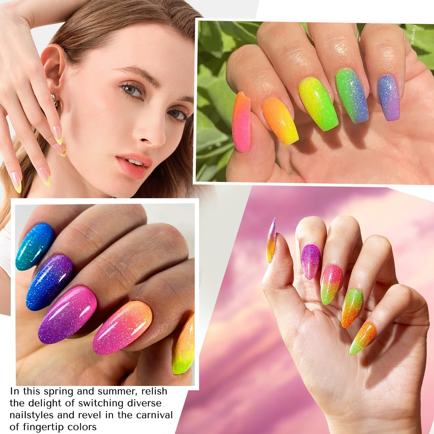 AZUREBEAUTY Nail Polish Set, 4 Colors Shimmer Glitter Neon Pink Orange Green Purple Spring Summer Long Lasting Quick Dry Natural Fingernail Lacquer Strengthening Kit with Top Coat DIY Salon-Velvo Beauty