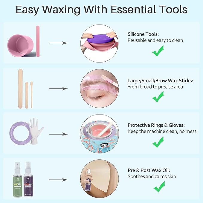 BLITZWAX Brazilian and Bikini Waxing Kit for Women, Hard Wax Warmer for Face, Legs and Body, At Home Hair Removal Kit, Beginner Friendly, Effective on Coarse Hair, Pool Swirl Design-Velvo Beauty