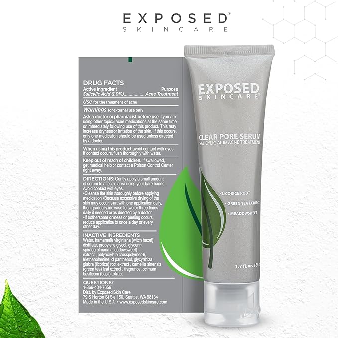 Exposed Skin Care Acne Treatment Kit - Includes Facial Cleanser, Clearing Tonic, Acne Treatment Serum, Clear Pore Serum, Clarifying Mask, Cloth - Natural Acne Solution for Face, All Ages & Skin Types-Velvo Beauty