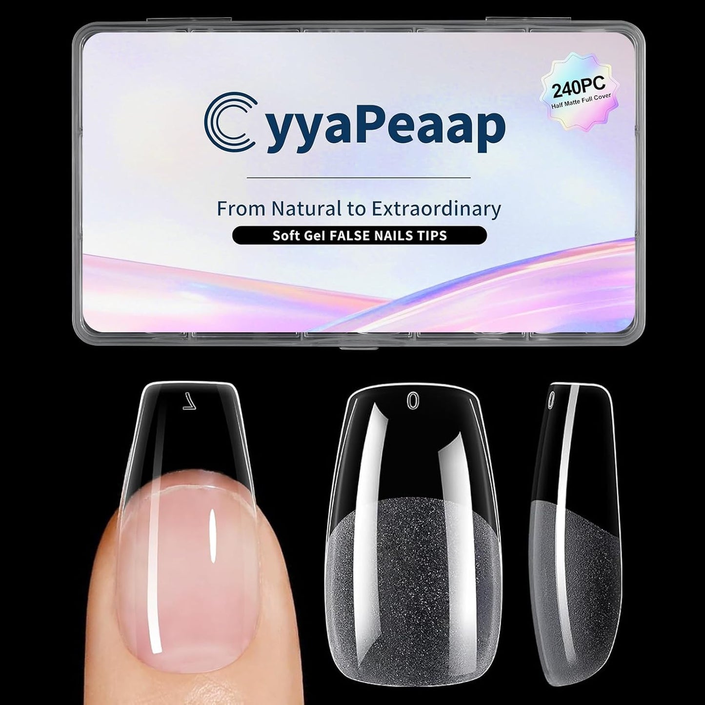 Coffin Nail Tips Medium Coffin Soft Gel Nail Tips 240Pcs Acrylic Full Cover Pre-Shape Nails Tips Half Matte Clear Press on Nails for Nail Extension Manicure Home DIY Salon 12 Sizes Gelly False Nails-Velvo Beauty