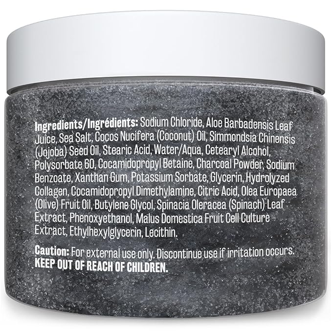 Exfoliating Charcoal Scrub with Collagen & Stem Cells – Salt Scrub for Body Toning, Cellulite, Armpit Detox, and Skin Smoothing for Face, Feet, and Body by M3 Naturals.-Velvo Beauty