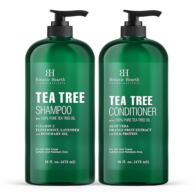 Botanic Hearth Tea Tree Shampoo And Conditioner Set | With 100% Pure Tea Tree Oil, For Itchy And Dry Scalp, Sulfate/Paraben Free | For Men And Women | 16 Fl Oz Each-Velvo Beauty