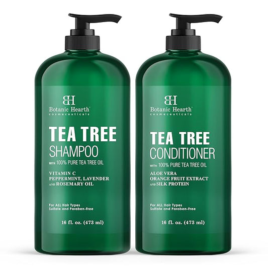 Botanic Hearth Tea Tree Shampoo And Conditioner Set | With 100% Pure Tea Tree Oil, For Itchy And Dry Scalp, Sulfate/Paraben Free | For Men And Women | 16 Fl Oz Each-Velvo Beauty