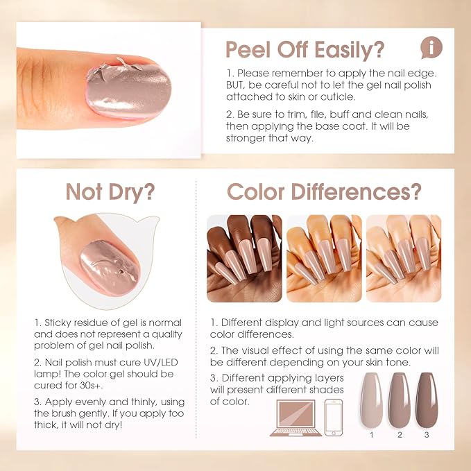 ROSALIND Nude Brown Gel Nail Polish Set, 8 Colors White Nude Brown Gel Polish, Beige Tan Caramel Coffee Gel Polish Collection Nail Art Gift DIY at Home-Velvo Beauty
