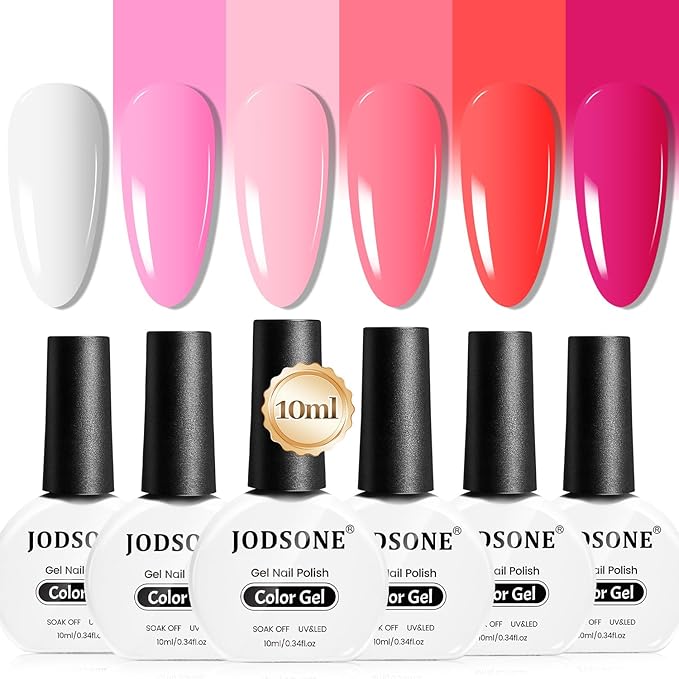 JODSONE 10ml 6 Colors Red Rose Pink Gel Nail Polish Set All Seasons Soak off U V Lamp Gel Manicure Set for Nail Art Long Lasting Valentine's Day Gifts for Her-Velvo Beauty