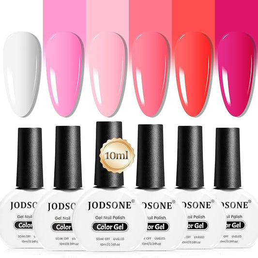 JODSONE 10ml 6 Colors Red Rose Pink Gel Nail Polish Set All Seasons Soak off U V Lamp Gel Manicure Set for Nail Art Long Lasting Valentine's Day Gifts for Her-Velvo Beauty