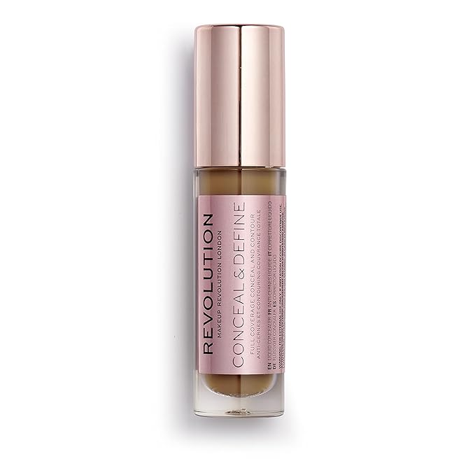 Makeup Revolution Conceal & Define Concealer, Full Coverage Makeup Concealer, Matte Finish & Long Wear,For Dark or Deep Skin Tones, Vegan, C13.2, 4ml-Velvo Beauty