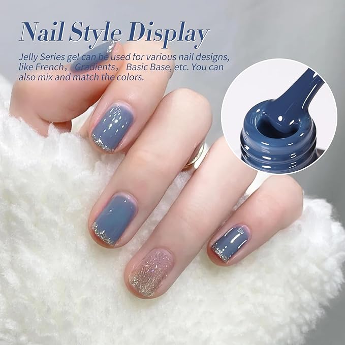 BORN PRETTY Jelly Blue Gel Nail Polish Set 6 Colors Translucent Light Blue Baby Blue Royal Blue Reflective Glitter Blue Nail Gel Kit Soak Off Nail Art Manicure Design Home Salon Holiday Gift-Velvo Beauty