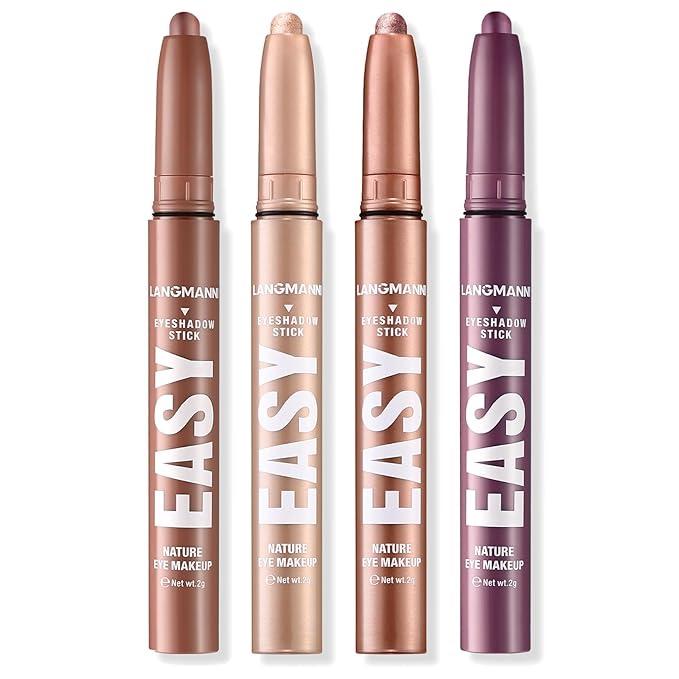 LANGMANNI Eyeshadow Stick,4 PCS Waterproof Multi-Color Eyeshadow Pen Set,Creamy Long-Lasting Eye Makeup Kit,Natural & Shimmer Shades Contour Stick,Gifts For Women (#5+8+12+18-4Colors)-Velvo Beauty