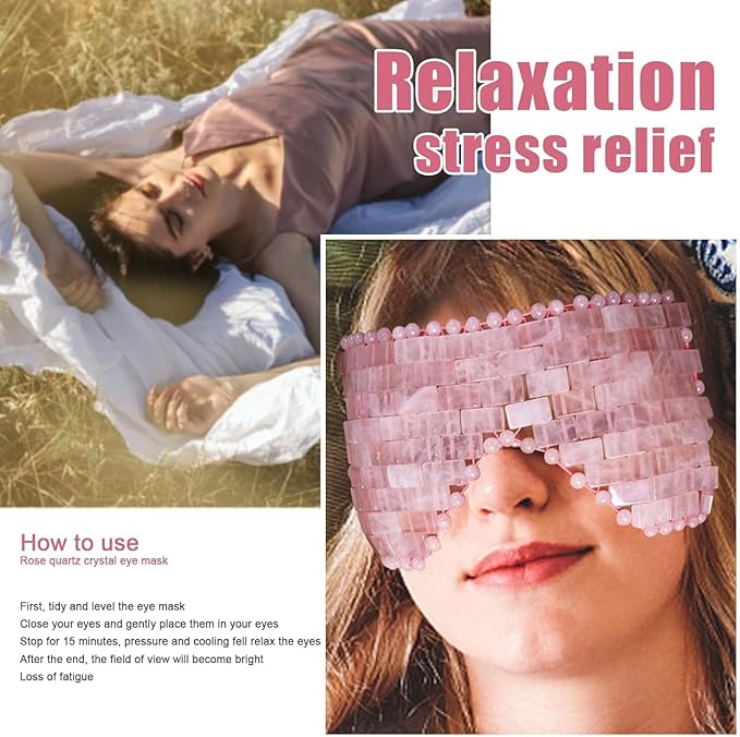 Rose Quartz Eye Mask, Jade Eye Mask 100% Natural Crystal Eye Mask, Reusable Gemstone Eye Mask Eliminate Wrinkles Puffiness Headache and Migraine Relief Hot or Cold Using-Velvo Beauty