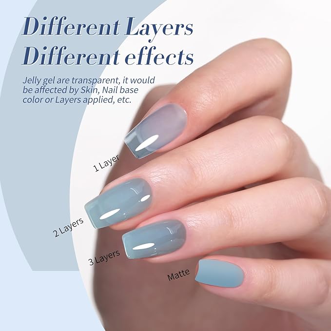 BORN PRETTY Jelly Blue Gel Nail Polish Set 6 Colors Translucent Light Blue Baby Blue Royal Blue Reflective Glitter Blue Nail Gel Kit Soak Off Nail Art Manicure Design Home Salon Holiday Gift-Velvo Beauty