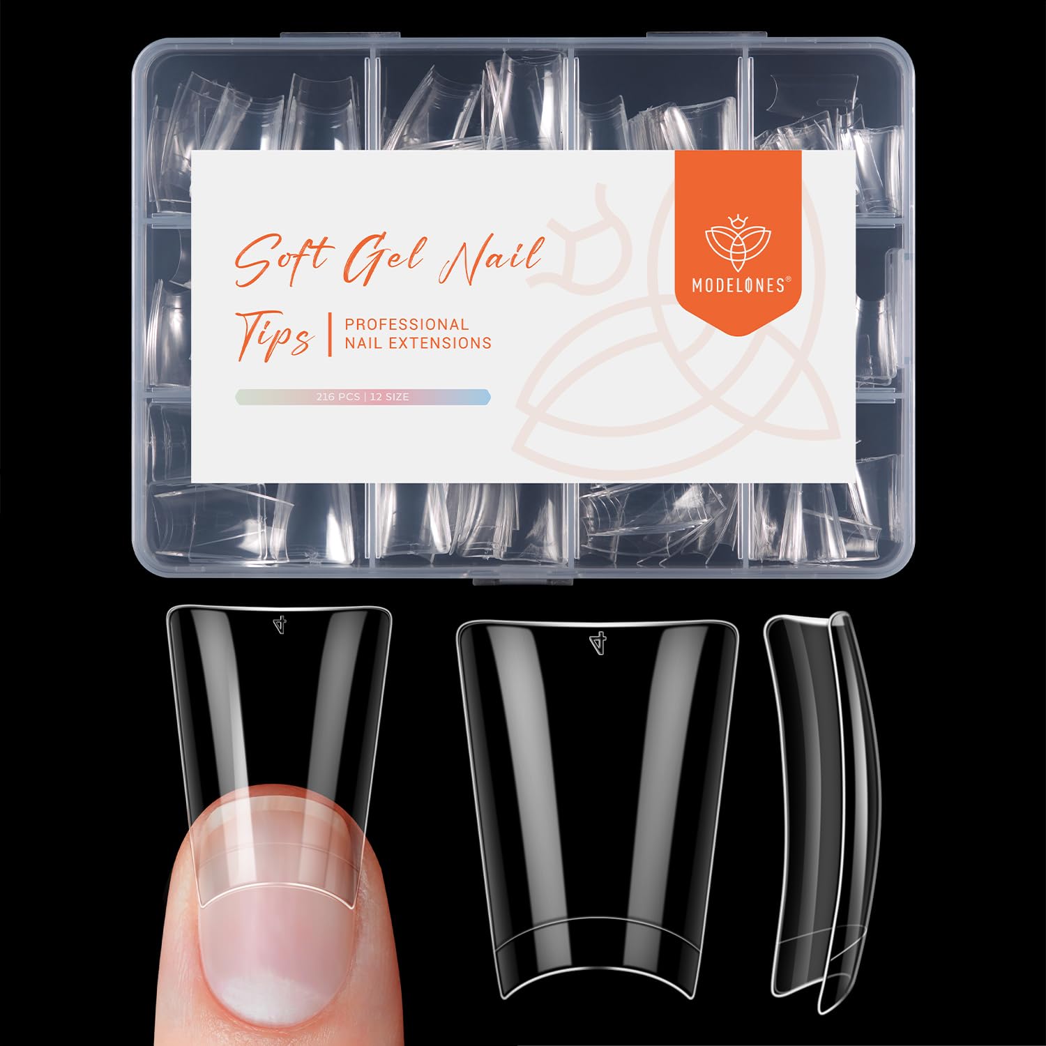 modelones Duck Nail Tips, Short Flare Pre-Shape Half Cover Soft Gel Tips Wide Style Acrylic Fake Nails False Clear Press on Extension Gel Kit Manicure DIY at Home 216PCS 12Sizes-Velvo Beauty