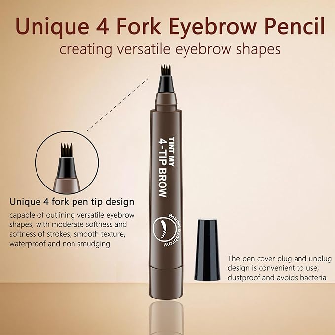 2025 Upgraded Magic Eyebrow Pencil for Women, Long-Lasting Ultra-Fine Tip Waterproof Eye Brow Pencils with 4 Fork, Smudge-Proof Natural Brow Makeup for Women - Dark Brown-Velvo Beauty