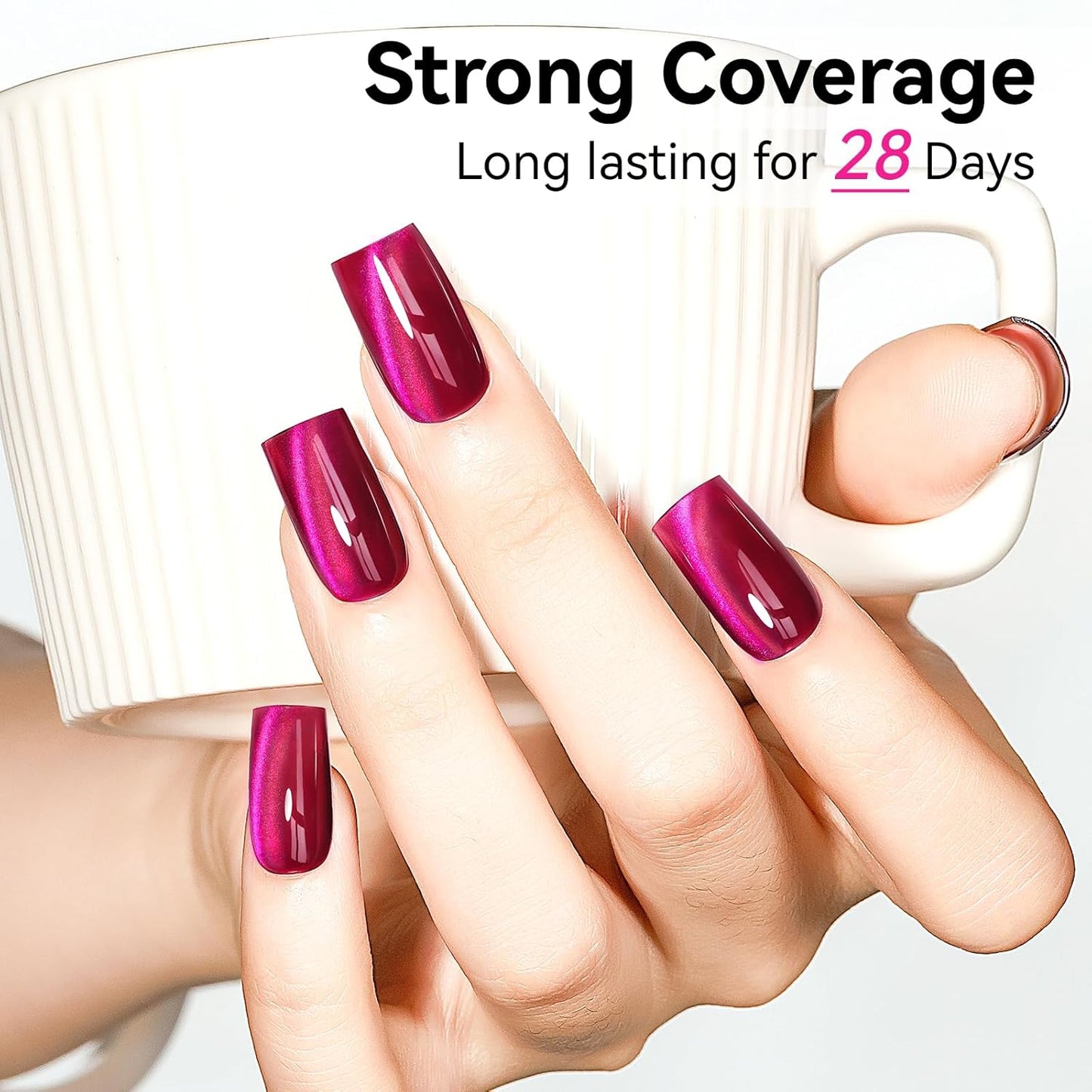 Cat Eye Gel Nail Polish, Magentic Nail Polish With Magnet Red Pink Double Magic Effect, Jelly Color Glitter Shimmer UV Gel Holographic For Salon DIY At Home-Velvo Beauty