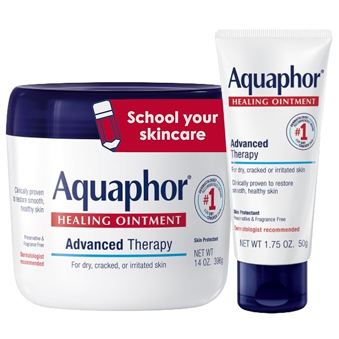 Aquaphor Healing Ointment Advanced Therapy Skin Protectant Skin Care Set, Body Moisturizer for Dry Skin, Minor Cuts and Burns, Dry Cuticles, Cracked Heels, Hands and Lips, 14 Oz Jar + 1.75 Oz Tube-Velvo Beauty