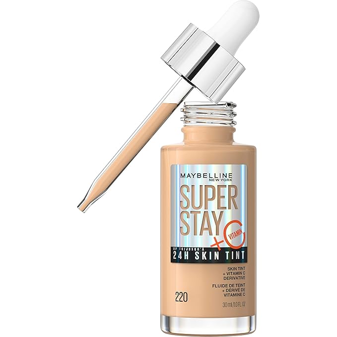 Maybelline Super Stay Up to 24HR Skin Tint, Radiant Light-to-Medium Coverage Foundation, Makeup Infused With Vitamin C, 220, 1 Count-Velvo Beauty