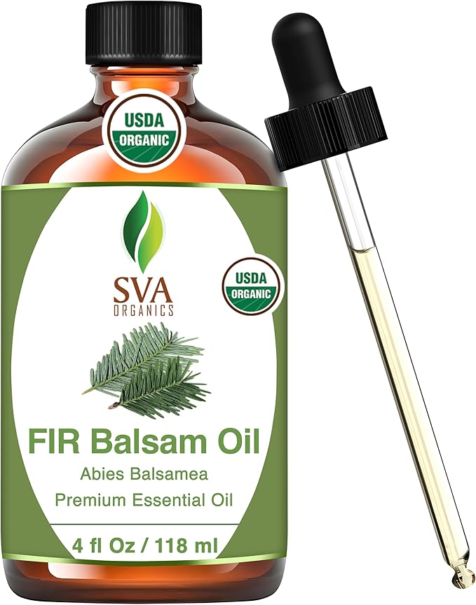 SVA Fir Balsam Essential Oil Organic – 4 Fl Oz – 100% Natural Organic Fir Oil - for Diffuser, Hair Care, Face, Skin Care, Aromatherapy, Scalp and Body Massage, Soap and Candle Making – with Dropper-Velvo Beauty