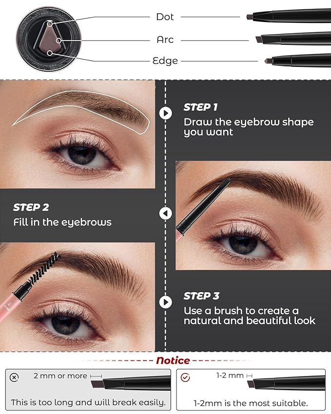 12Pcs Microblading Eyebrow Pencils Deep Brown Waterproof Eye Brow Pencil w/Eye Brow Razor & Scissors Kit 0.5mm Ultra-Fine Tip Creates Hair-Like Strokes for Women Effortless Natural Brows-Velvo Beauty