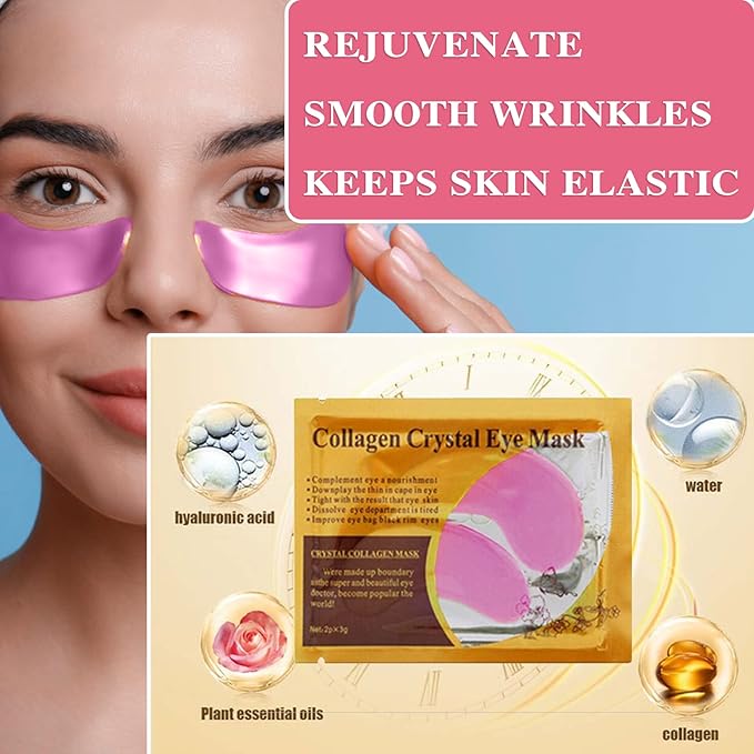 30 Pairs Under Eye Mask,Moisturising Under Eye Patches for Women,Crystal Collagen Eye Gel Pads for Reducing Fine Lines,Puffy Eyes and Dark Circles Under Eye Bags Treatments(Pink)-Velvo Beauty