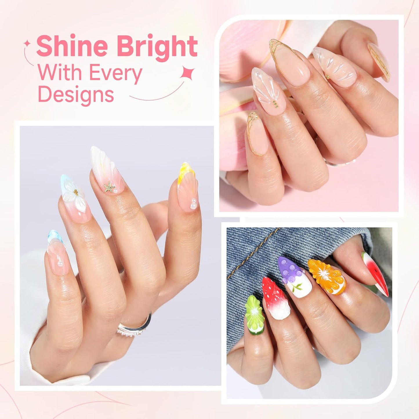 UNA GELLA 3D Gel Nail Art, 3D Nail Gel Sculpting G el Glue 15g 4 in 1 No Wipe Clear Nail Polish for Nails Tips, Chrome Powder, Nail Charms Gems, Drawing, Molding and DIY Nail Art Lamp Curing Needed-Velvo Beauty