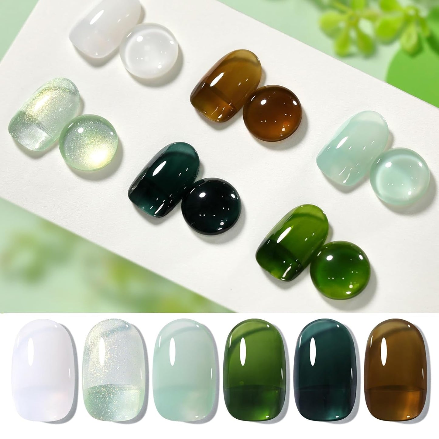 Born Pretty Jelly Green Milky White Gel Nail Polish Christmas Transparent Sheer Colors Gel Nail Kit for Salon Gel Manicure and Nail Art DIY at Home 6 Colors-Velvo Beauty