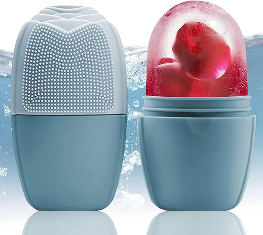 XHJRI Ice Face Roller Massager,Ice Cube Roller for Face, Eyes and Neck Naturally Conditioning and Skin Care,De-Puff Eye Bags,Reduce Migraine Pain,Reusable Massage Silicone Ice Mold (New Blue)-Velvo Beauty