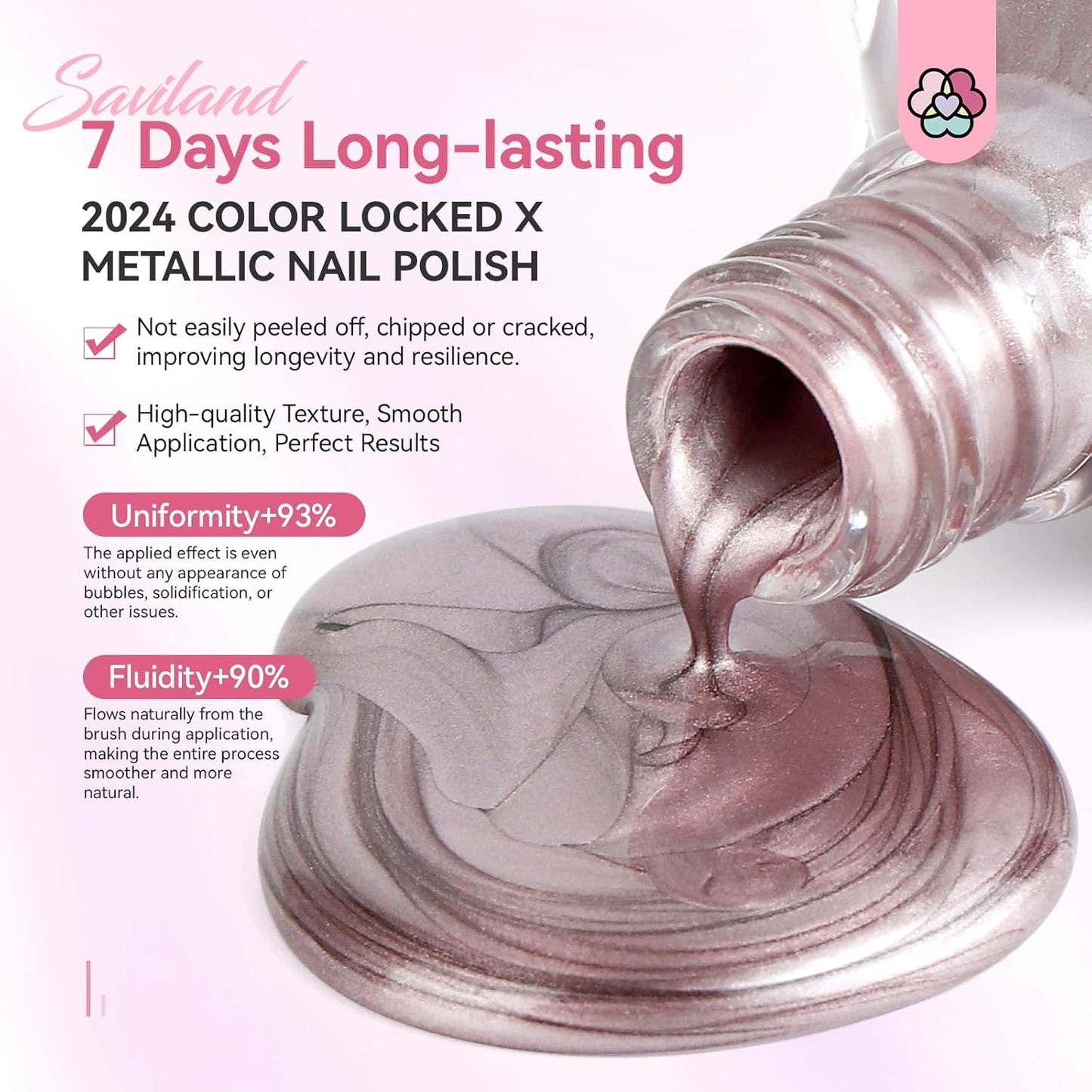 SAVILAND Metallic Nail Polish Rose Glod: Quick Dry Mirror Pink Nail Polish Regular Chrome Fingernail Polish Easy To Use & Remove No Curing Needed Bulk Nail Lacquer for Toes Nail Art DIY Home 0.34 oz-Velvo Beauty