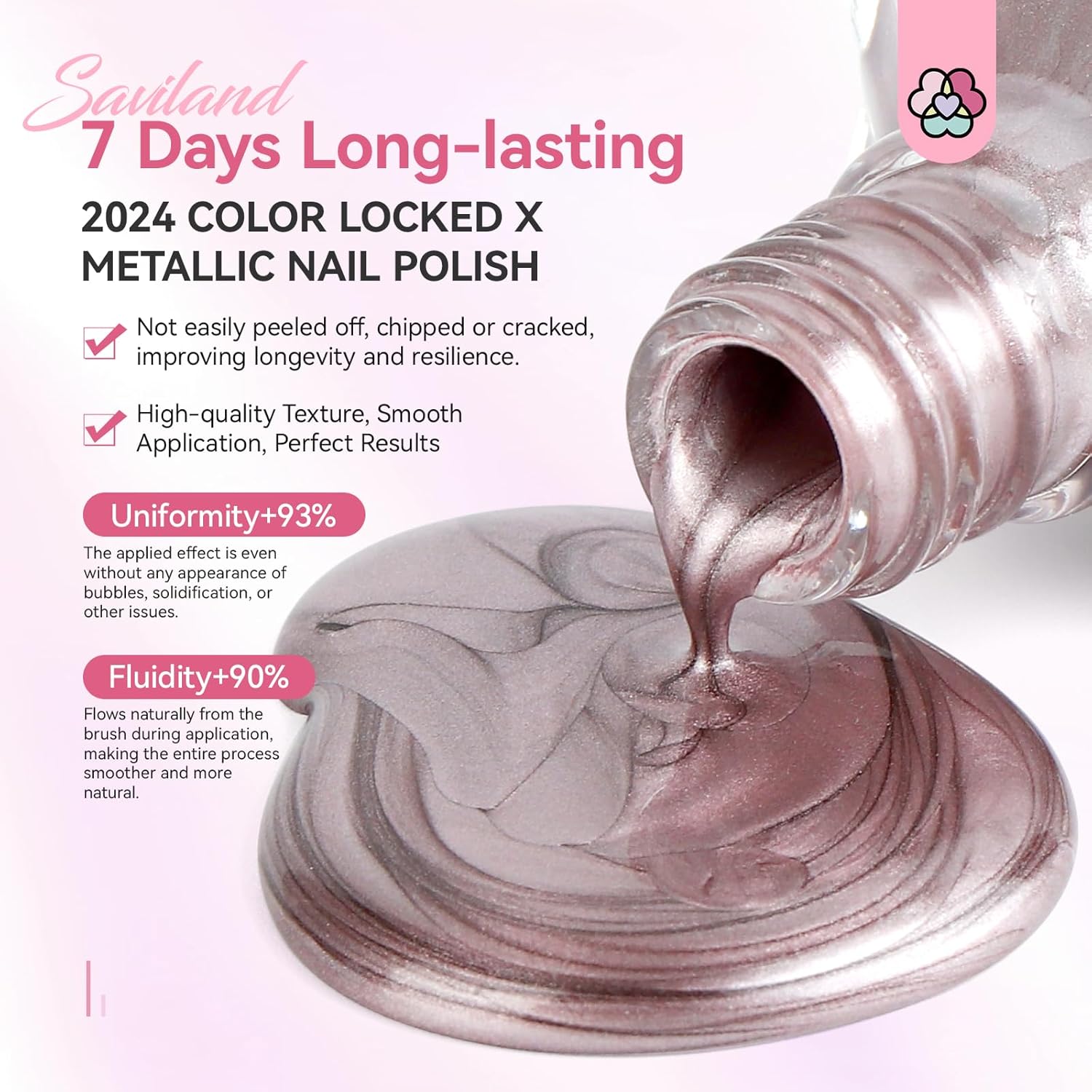 SAVILAND Metallic Nail Polish Rose Glod: Quick Dry Mirror Pink Nail Polish Regular Chrome Fingernail Polish Easy To Use & Remove No Curing Needed Bulk Nail Lacquer for Toes Nail Art DIY Home 0.34 oz-Velvo Beauty