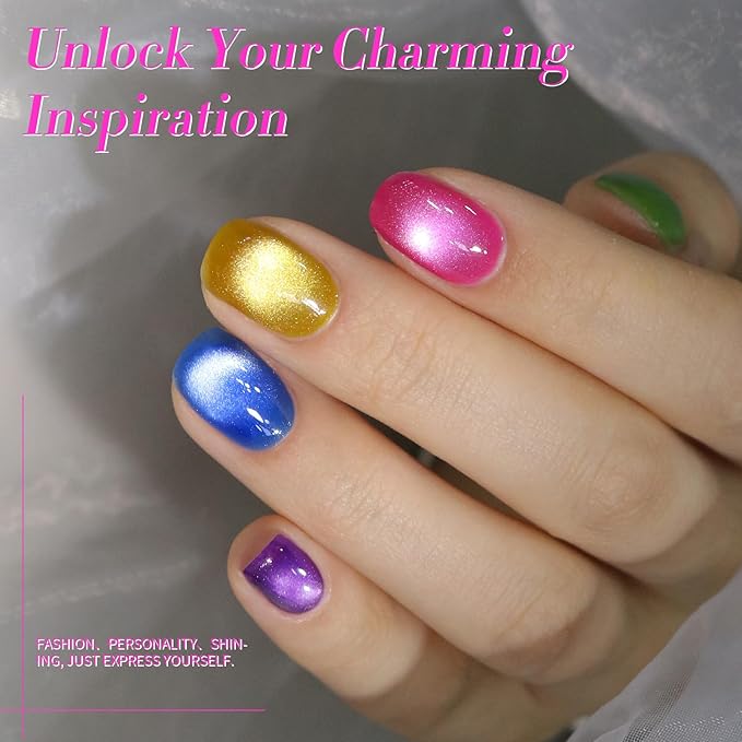 Born Pretty Cat Magnetic Eye Gel Nail Polish Neon Glazed Glass Crystal Magnetic Gel Spring Summer Yellow Green Pink Blue Purple Translucent Gel Polish Set Manicure Nail Art DIY at Home-Velvo Beauty