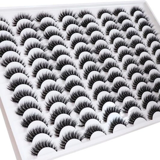 False Eyelashes 48 Pairs Faux Mink Lashes 14mm Wispy Lashes 3D Fluffy Cat Eye Lashes Pack Bulk Wholesale Strip Lashes(style 48-034)-Velvo Beauty