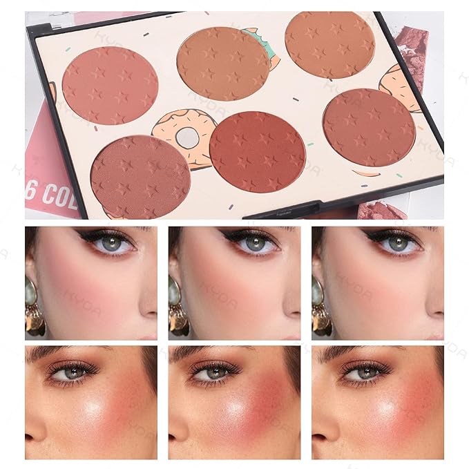 KYDA 6 Colors Blush Palette, Matte and Shimmer Blush Palette, Smooth Blendable Powder, Multiuse Blusher Makeup with Contour Highlighter-Set A-Velvo Beauty