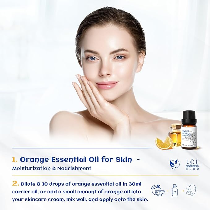 HIQILI Sweet Orange Essential Oil,100% Pure Natural for Diffuser, Aromatherapy-10ml-Velvo Beauty