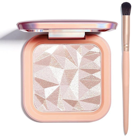 Highlighter Makeup Palette Shimmer Contour Palette Powder for Brighten Face Contour Gold Cheek Highlight Makeup, Long Lasting Highlighter Powder with Mirror for Illuminator Makeup (NUDE PINK)-Velvo Beauty