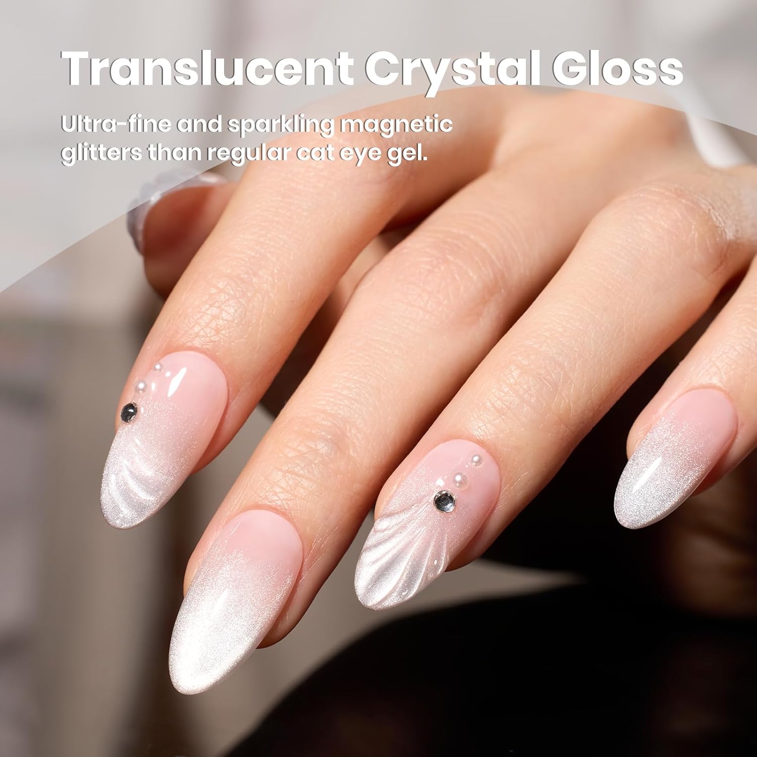 Beetles Silver Cat Eye Gel Polish, 15ML Silver Glass Cat Eye Glitter Gel Polish with Magnet Shimmer Translucent Sheer Color Soak Off UV Lunar Gleam Series French Nail Art Gift for Women-Velvo Beauty