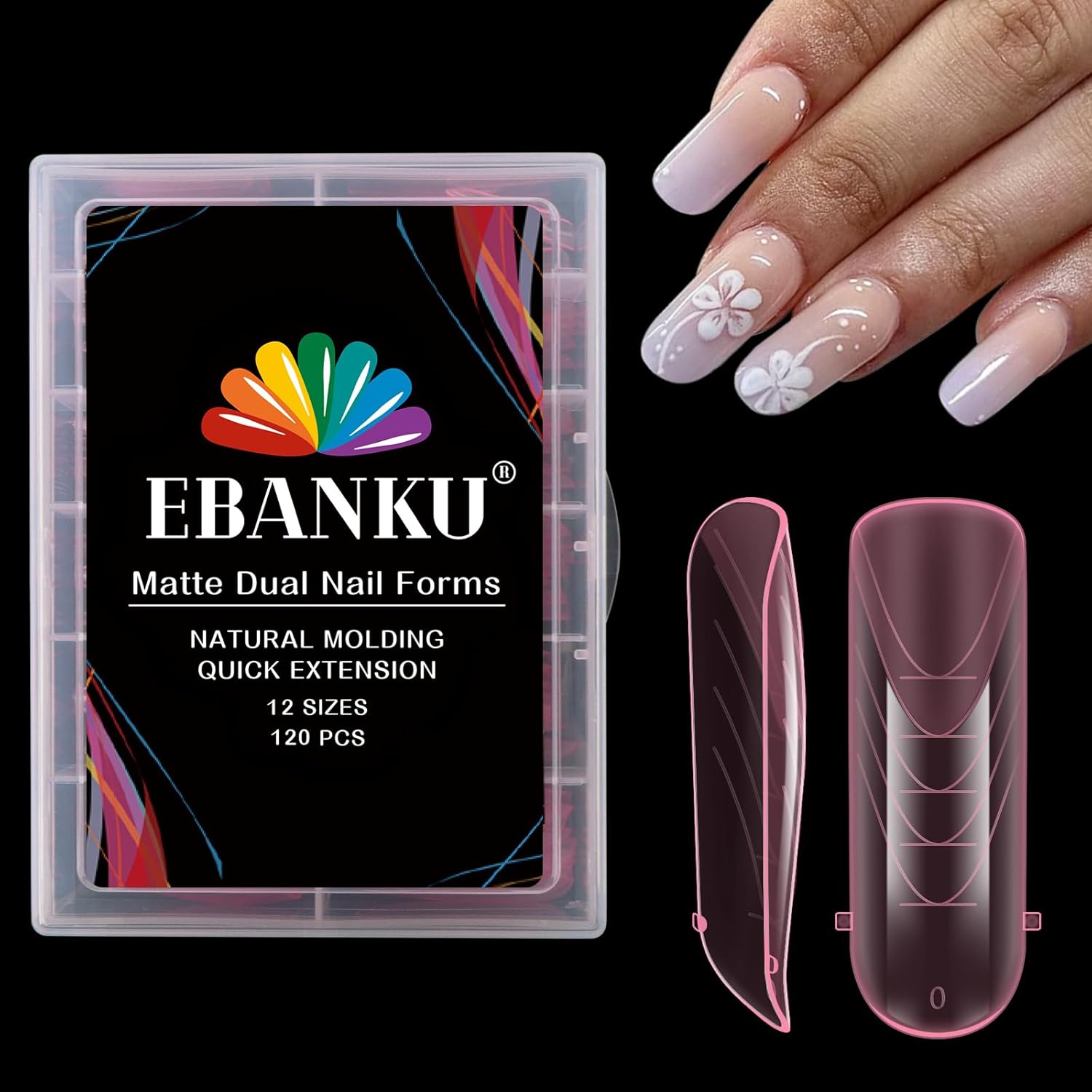 EBANKU Dual Nail Forms for Poly Extension Gel, 120 PCS Pink Nail Molds Reusable 12 Sizes Nail Extension Forms for Builder Gel Manicure Design Salon DIY-Velvo Beauty