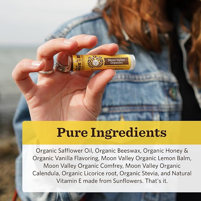 Moon Valley Organics Beeswax Lip Balm for Moisturizing Lips and Cuticles (SWEET HONEY, 3-Pack)-Velvo Beauty