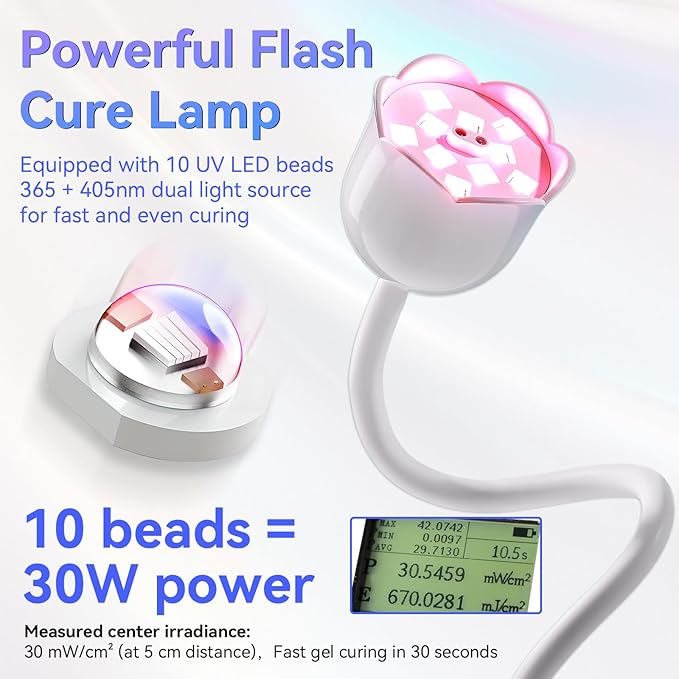 Makartt UV Nail Lamp: Mini UV Light for Gel Nails Polish Luminoza 30W Rechargeable LED Nail Light Nail Dryer with 4 Timers & Auto Sensor, Fast Curing Goosenecks Lamp for Home DIY Manicure-Velvo Beauty