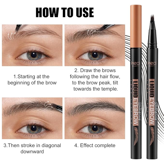 Microblading Eyebrow Pen - Waterproof Liquid Eyebrow Pencil with Angled Eyebrow Brush, Shapes & Fills Hair-Like Looking Brows, Lasts All-Day,Eye brow Pencil for Women and Girls Makeup,Soft Black-Velvo Beauty